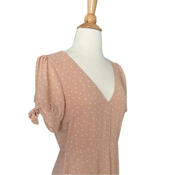 DRESS FORUM Maxi Dress Polka Dot Chiffon Nude Pink Tiered, Size Small - Picture 6 of 16
